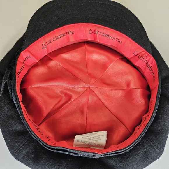 Vintage Liz Claiborne Wool Newsboy Cap Paperboy Hat Black With Bow Detail - Picture 11 of 13
